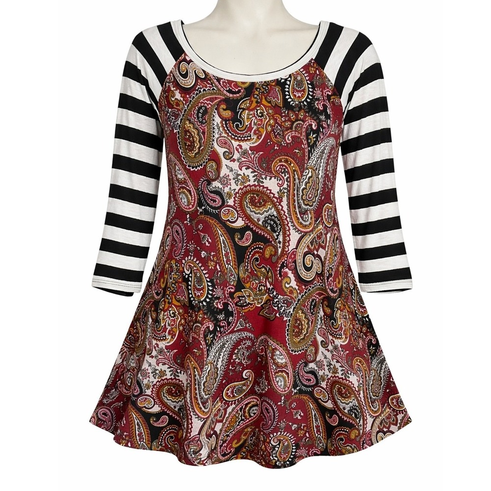 Womens Raglan‎ Sleeve Paisley Tunic Top Cottagecore Boho Eclectic Festival